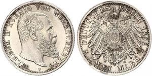 2 Mark Kingdom of Württemberg (1806-1918) 銀 威廉二世 (德国)
