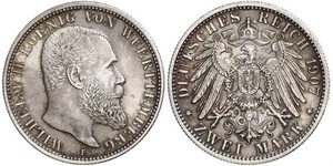 2 Mark Kingdom of Württemberg (1806-1918) 銀 威廉二世 (德国)