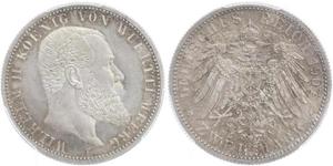 2 Mark Kingdom of Württemberg (1806-1918) 銀 威廉二世 (德国)