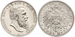 2 Mark Principality of Reuss-Greiz (1778 - 1918) 銀 Heinrich XXII (1859 - 1902)
