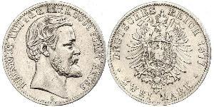 2 Mark Principality of Reuss-Greiz (1778 - 1918) 銀 Heinrich XXII (1859 - 1902)