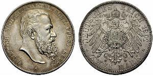 2 Mark Principality of Reuss-Greiz (1778 - 1918) 銀 Heinrich XXII (1859 - 1902)