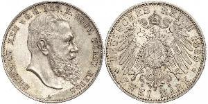 2 Mark Principality of Reuss-Greiz (1778 - 1918) 銀 Heinrich XXII (1859 - 1902)
