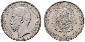2 Mark Principality of Reuss-Greiz (1778 - 1918) 銀 Heinrich XIV, Prince Reuss Younger Line