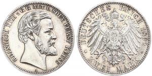 2 Mark Principality of Reuss-Greiz (1778 - 1918) 銀 Heinrich XXII (1859 - 1902)