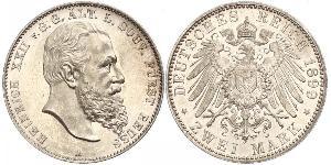 2 Mark Principality of Reuss-Greiz (1778 - 1918) 銀 Heinrich XXII (1859 - 1902)
