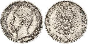 2 Mark Principality of Reuss-Greiz (1778 - 1918) 銀 Heinrich XIV, Prince Reuss Younger Line