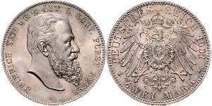 2 Mark Principality of Reuss-Greiz (1778 - 1918) 銀 Heinrich XXII (1859 - 1902)