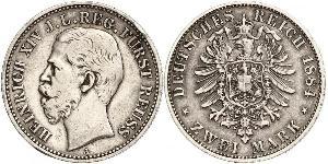 2 Mark Principality of Reuss-Greiz (1778 - 1918) 銀 Heinrich XIV, Prince Reuss Younger Line