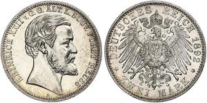 2 Mark Principality of Reuss-Greiz (1778 - 1918) 銀 Heinrich XXII (1859 - 1902)