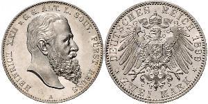 2 Mark Principality of Reuss-Greiz (1778 - 1918) 銀 Heinrich XXII (1859 - 1902)