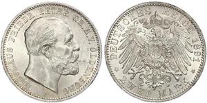 2 Mark 奥尔登堡大公国 (1814 - 1918) 銀 彼得二世 (奥尔登堡) (1827 - 1900)