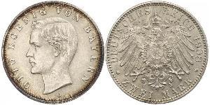 2 Mark 巴伐利亞王國 (1806 - 1918) 銀 奥托 (巴伐利亚国王)