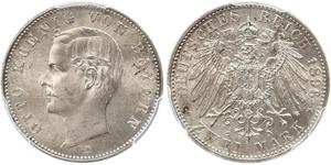 2 Mark 巴伐利亞王國 (1806 - 1918) 銀 奥托 (巴伐利亚国王)