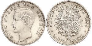 2 Mark 巴伐利亞王國 (1806 - 1918) 銀 奥托 (巴伐利亚国王)