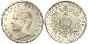 2 Mark 巴伐利亞王國 (1806 - 1918) 銀 奥托 (巴伐利亚国王)