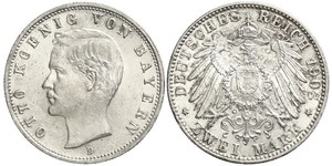 2 Mark 巴伐利亞王國 (1806 - 1918) 銀 奥托 (巴伐利亚国王)