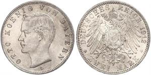 2 Mark 巴伐利亞王國 (1806 - 1918) 銀 奥托 (巴伐利亚国王)