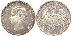 2 Mark 巴伐利亞王國 (1806 - 1918) 銀 奥托 (巴伐利亚国王)
