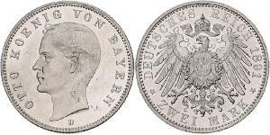 2 Mark 巴伐利亞王國 (1806 - 1918) 銀 奥托 (巴伐利亚国王)