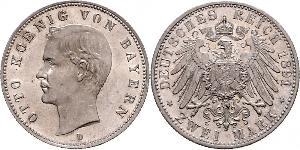2 Mark 巴伐利亞王國 (1806 - 1918) 銀 奥托 (巴伐利亚国王)