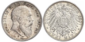 2 Mark 巴登大公國 (1806 - 1918) 銀 弗里德里希一世 (巴登)