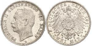 2 Mark 巴登大公國 (1806 - 1918) 銀 弗里德里希二世 (巴登)