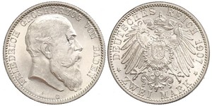 2 Mark 巴登大公國 (1806 - 1918) 銀 弗里德里希一世 (巴登)