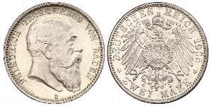 2 Mark 巴登大公國 (1806 - 1918) 銀 弗里德里希一世 (巴登)