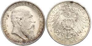 2 Mark 巴登大公國 (1806 - 1918) 銀 弗里德里希一世 (巴登)