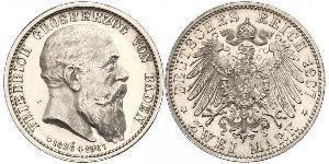 2 Mark 巴登大公國 (1806 - 1918) 銀 弗里德里希一世 (巴登)