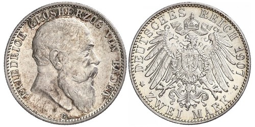 2 Mark 巴登大公國 (1806 - 1918) 銀 弗里德里希一世 (巴登)