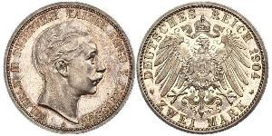 2 Mark 普魯士王國 (1701 - 1918) 銀 威廉二世 (德国)