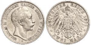 2 Mark 普魯士王國 (1701 - 1918) 銀 威廉二世 (德国)