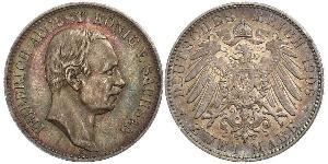 2 Mark 萨克森王国 (1806 - 1918) 銀 弗里德里希·奥古斯特三世 (萨克森国王)