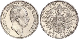 2 Mark 萨克森王国 (1806 - 1918) 銀 弗里德里希·奥古斯特三世 (萨克森国王)