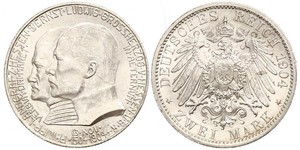 2 Mark 黑森-达姆施塔特 (1806 - 1918) 銀 恩斯特·路德维希 (黑森大公) (1868 - 1937)