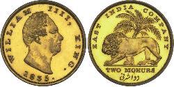 2 Mohur Compañía Británica de las Indias Orientales (1757-1858) Oro Guillermo IV (1765-1837)