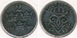 2 Ore Svezia Acciaio Gustavo V di Svezia (1858 - 1950)