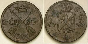 2 Ore Sweden Copper Adolf Frederick of Sweden (1710 - 1771)