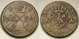 2 Ore Schweden Kupfer Adolf Frederick of Sweden (1710 - 1771)