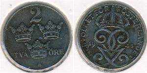 2 Ore Sweden Steel Gustaf V of Sweden (1858 - 1950)