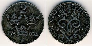 2 Ore Sweden Steel Gustaf V of Sweden (1858 - 1950)