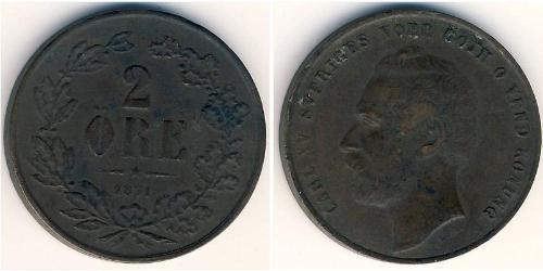2 Ore 瑞典 銅 卡爾十五世 (1826 - 1872)