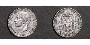 2 Peseta Kingdom of Spain (1874 - 1931) Argent Alfonso XII of Spain (1857 -1885)