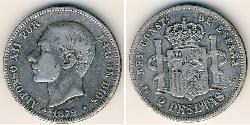 2 Peseta Kingdom of Spain (1874 - 1931) Argento Alfonso XII of Spain (1857 -1885)