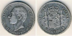 2 Peseta Kingdom of Spain (1874 - 1931) Argento Alfonso XII of Spain (1857 -1885)
