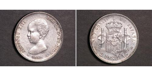 2 Peseta Kingdom of Spain (1874 - 1931) Plata Alfonso XIII of Spain (1886 - 1941)