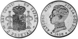 2 Peseta Kingdom of Spain (1874 - 1931) Silber Alfonso XIII of Spain (1886 - 1941)