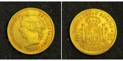 2 Peso Kingdom of Spain (1814 - 1873) / 菲律宾 金 Isabella II of Spain (1830- 1904)
